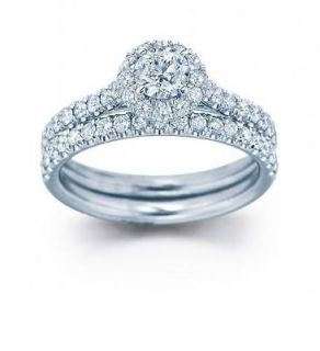 Halo Engagement Bridal Ring Set 0.90Ctw Diamond Jewelry Round Cut 14K 