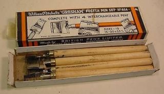 Set of 4 Vintage Gresham Poster Dip Pen Set No.464 by William 