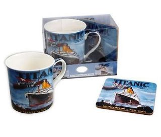 TITANIC WHITE STAR LINE FINE CHINA COFFEE MUG CUP & COASTER SET NEW IN 