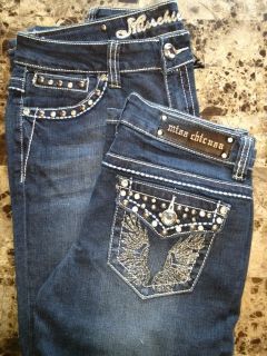 Miss Chic Angel Wings Bootcut Jeans Bling Booty Stones Studs