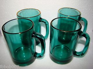 Lot Libbey Gold Brim Mugs~Arbys Evergreen Holiday Glasses ~Green 