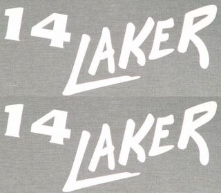 LUND 14 LAKER 12 1/2 X 5 INCH WHITE BOAT DECALS (Pair) decal