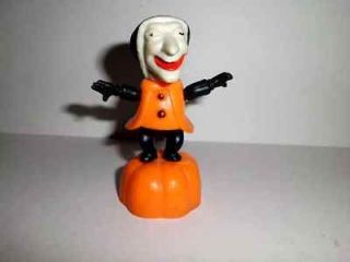 Vintage Halloween Toy Push Puppet Goblin Ghoul on Pumpkin
