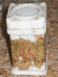 Antique unusual square milk glass creme apothecary jar Creme Sylva 