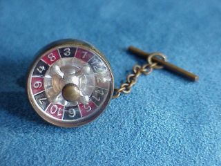   Vintage ROULETTE WHEEL Gambler Vest Chain Austria Tie Tack Lapel Pin