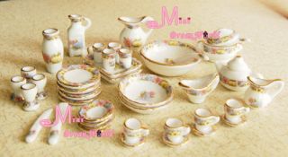 Dollhouse Miniature Vintage Porcelain Tea Dinner Set 40PCS