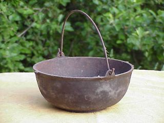 Antique 9 1/2 Black Cast Iron Cauldron Kettle Pot with Handle
