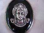 RARE VICTORIAN ANTIQUE MOURNING SS & ONYX CAMEO BROOCH EGYPTIAN 