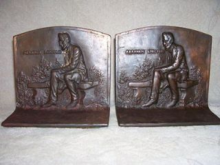 Vintage Abraham Lincoln Bookends Cast Iron with Bronze Color Coating 