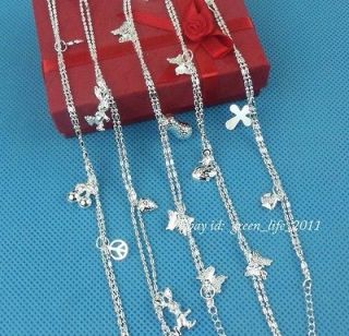 NEW  Wholesale 5pcs S80 Silver Hexagon Charms Link Anklets 10