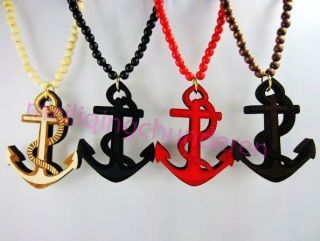 ANCHOR Pendant Wooden Rosary ball Beaded Chains Necklaces 36 1pcs