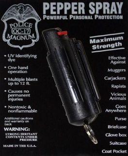   Pepper Spray Police Magnum Keychain Black OC17 OC 17 Mace Spray NEW