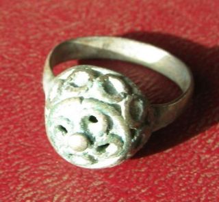 AUTHENTIC ANCIENT SILVER ISLAMIC CRUSADER RING 6 3/4 US 17mm 8679