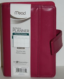 Mead Pink Refillable Leather Case Planner Organizer 4X6 NWT Free 