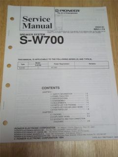 Pioneer Service Manual~S W700 Speaker System~Origina​l~Repair