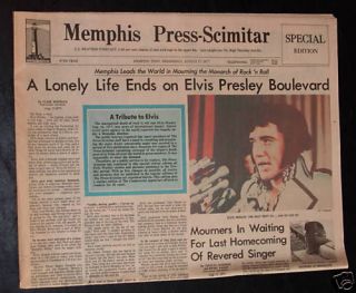   1977 ELVIS PRESLEY DEATH HEADLINE NEWSPAPER MEMPHIS TN PRESS SCIMITAR