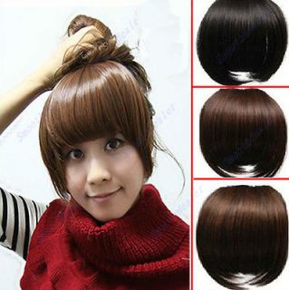 New Fashion Girls Clip on Front Neat Bang Fringe Hair Extensions 4 