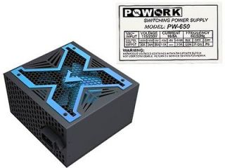 PoWork Silent 650W Max ATX Power Supply w/12cm Fan, 20/24 Pin, SATA 