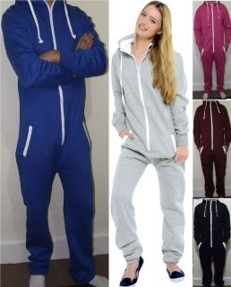ADULT MENS WOMENS HOODED ALL IN ONE PIECE ONESIE JUMPSUIT TRACKSUIT 