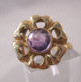 Estate 14K Amethyst Flower Ring Solid Yellow Gold 2.9 grams Size 6