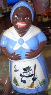 Black Americana Gold tooth Mammy Christmas snowman Cookie jar African 