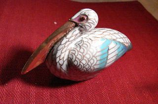 Vintage Cloisonne Amethyst Eyes Pelican Bird Statue