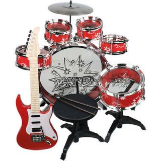 NEW KIDS CHILDREN DRUM SET & ELECTRIC GUITAR MUSIC TOY   RED COLOR