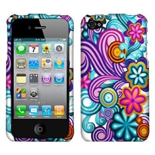  Apple iphone 4 4S Cell Phone Purple Blue Flower 2D Texture Hard Case 