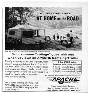 1962 Vintage Ad Apache Tent Camping Trailers Vesely Mfg Lapeer,MI