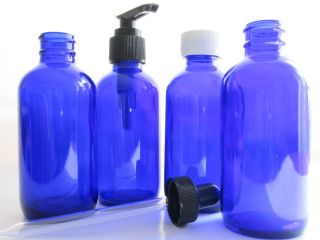 Cobalt Blue 4oz Glass Bottle w/ Cap Pump or Dropper Ideal Soap/Lotion 