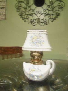 vintage oil lamp porcelain with lamp shade odd base painted floral 