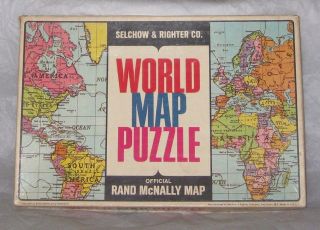 Vintage World Map Jigsaw Puzzle Rand McNally 21 x 14 Complete 1960s