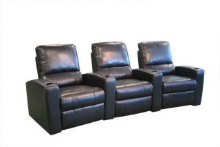 Adonis Home Theater Seating 3 Leather Manual Seats Black Chairs