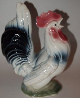 Vintage Royal Copley White & Blue black Rooster Figurine Large 8 