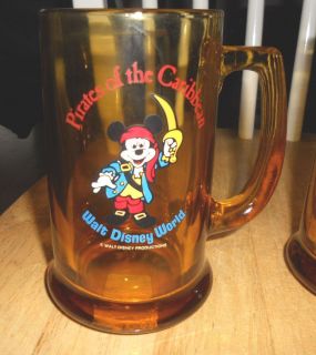   Disney World Pirates of The Caribbean Amber Topaz Glass Beer Steins