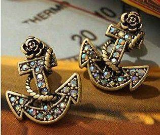 Multicolor Crystal Antique Bronze Anchor Shaped European Earrings