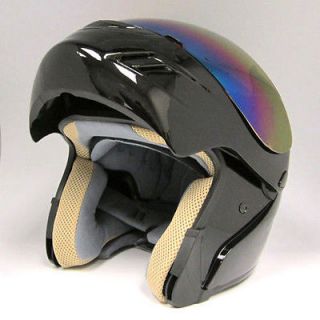 NEW Motorcycle Modular Flip up Full Face Helmet Glossy Black Size S M 