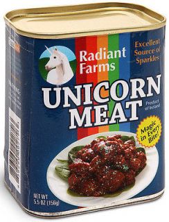 Radiant Farms CANNED UNICORN MEAT! Great gag gift plush stuffed parts 