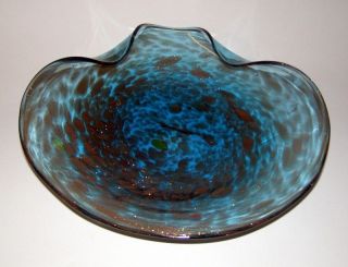 Hollywood Regency Seguso Murano Glass Blue & Gold Extra Large Clam 