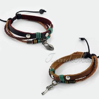   Gift Mens Womens Key Lock Adjustable Genuine Handmade Leather Bracelet