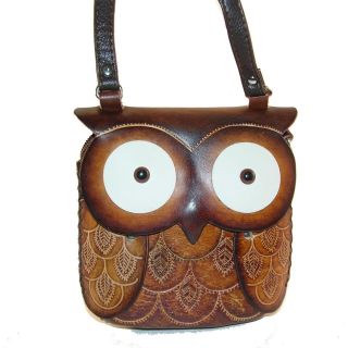 Genuine Leather OWL Purse, Shoulder Purse, Pouch, Handbag, Hand Tooled 