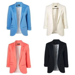 Celeb Style Boyfriend 3/4 Sleeve Blazer Jacket Suit S M L Pink Blue 