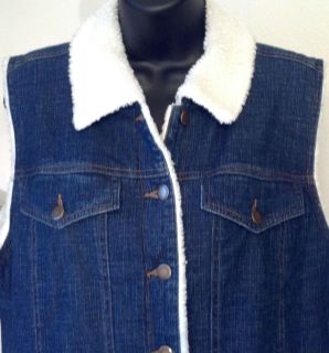 Denim and Company Ladies Vest Jacket Blue Button Lined Faux Sheepskin 