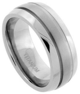 Mens Comfort Fit Titanium Wedding Band Ring 8mm Edged Matte Size 9.5 