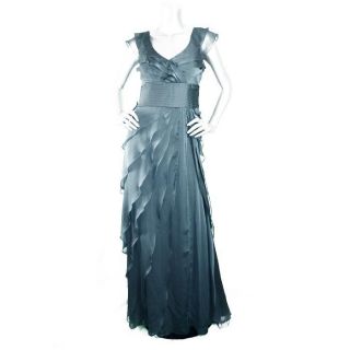 RETAIL $198 Adrianna Papell Dark Green Tiered Chiffon Gown NWT