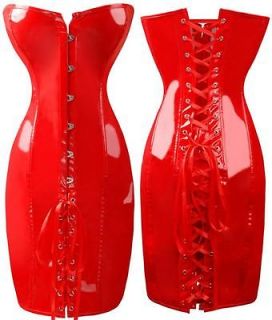 Lovely Lingerie Red PVC One Piece Corset Lace Up Dress S XL