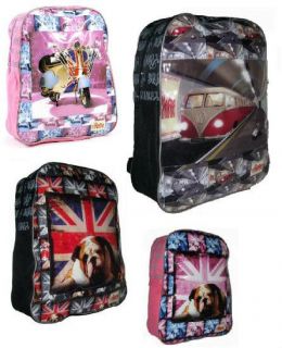 RETRO OLYMPICS Large School Backpack 3 LONDON Retro Designs Black Pink 