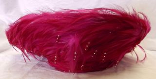   Jack McConnell NY Red Magenta Pink Feather Rhinestone Church Derby Hat