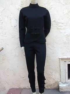  1980s Andrea Jovine Fabulous Black Wool Knit Pant Suit S Hong Kong