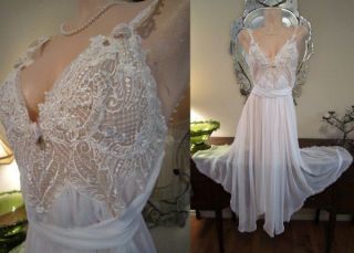   JONQUIL Bride Chiffon COUTURE Nightgown Lingerie Pearls Sequins Retro